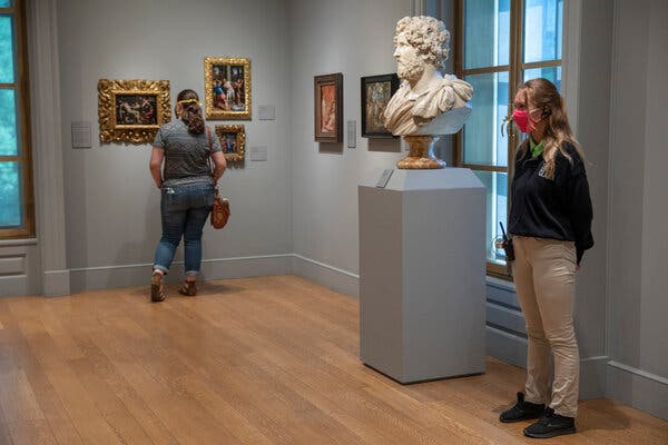 An installation view of the Clark’s collection including, right, Nicolas Cordier’s “Bust of the Emperor Antonius Pius,” c. 1600. Credit...Tony Cenicola/The New York Times