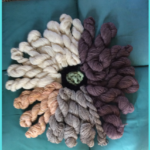 Hand dyed, hand spun, felted, knitted and woven articles often using exotic fibers.