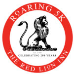 The logo for the Red Lion Inn Roaring 5K, featuring a red circle around a picture of the Red Lion Inn mascot