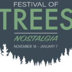 A white treeline with the Festival of Trees logo above it