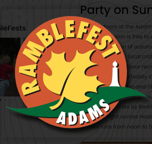 Ramblefest logo - yellow leaft, green mountain, and Mt. Greylock