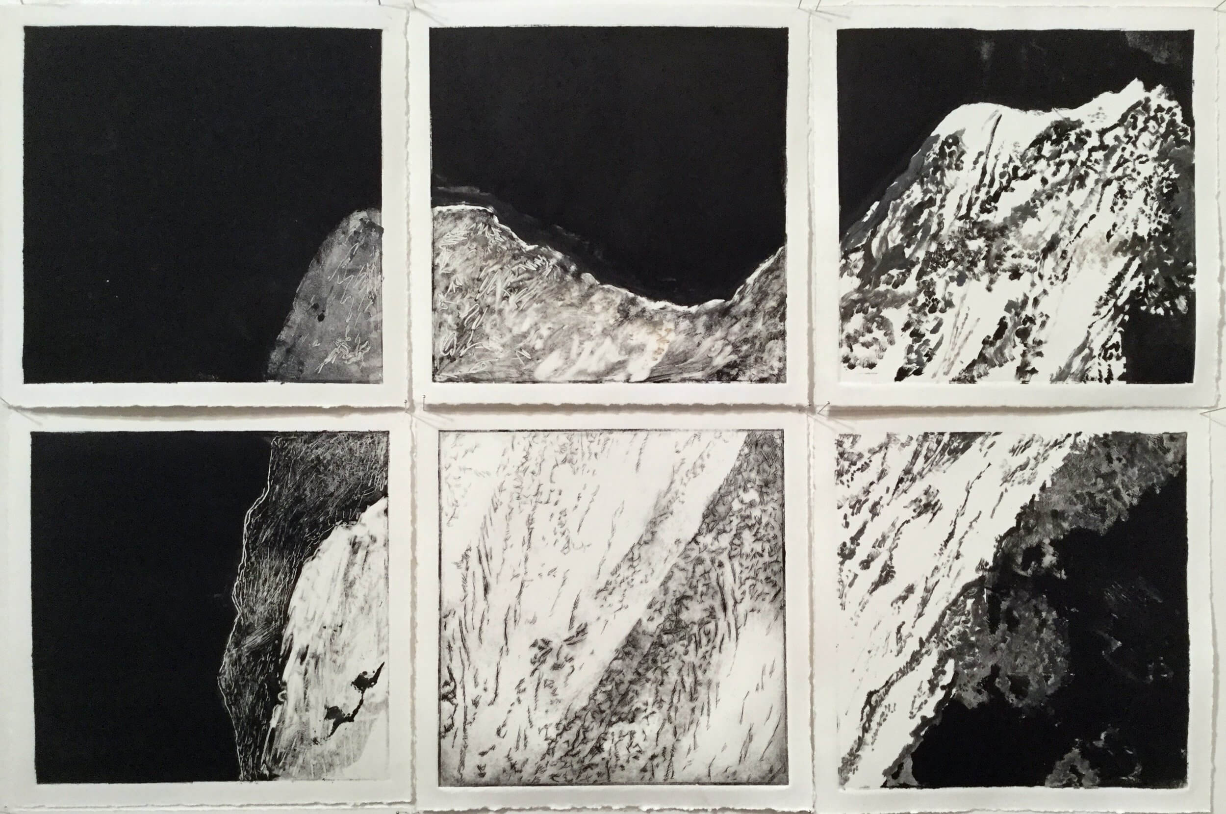 A series of six monotype images