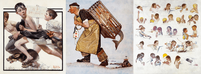 Exhibit featuring humorous illustrations by Norman Rockwell