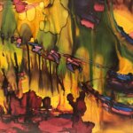 Richly colored artwork done in alcohol ink and oils.