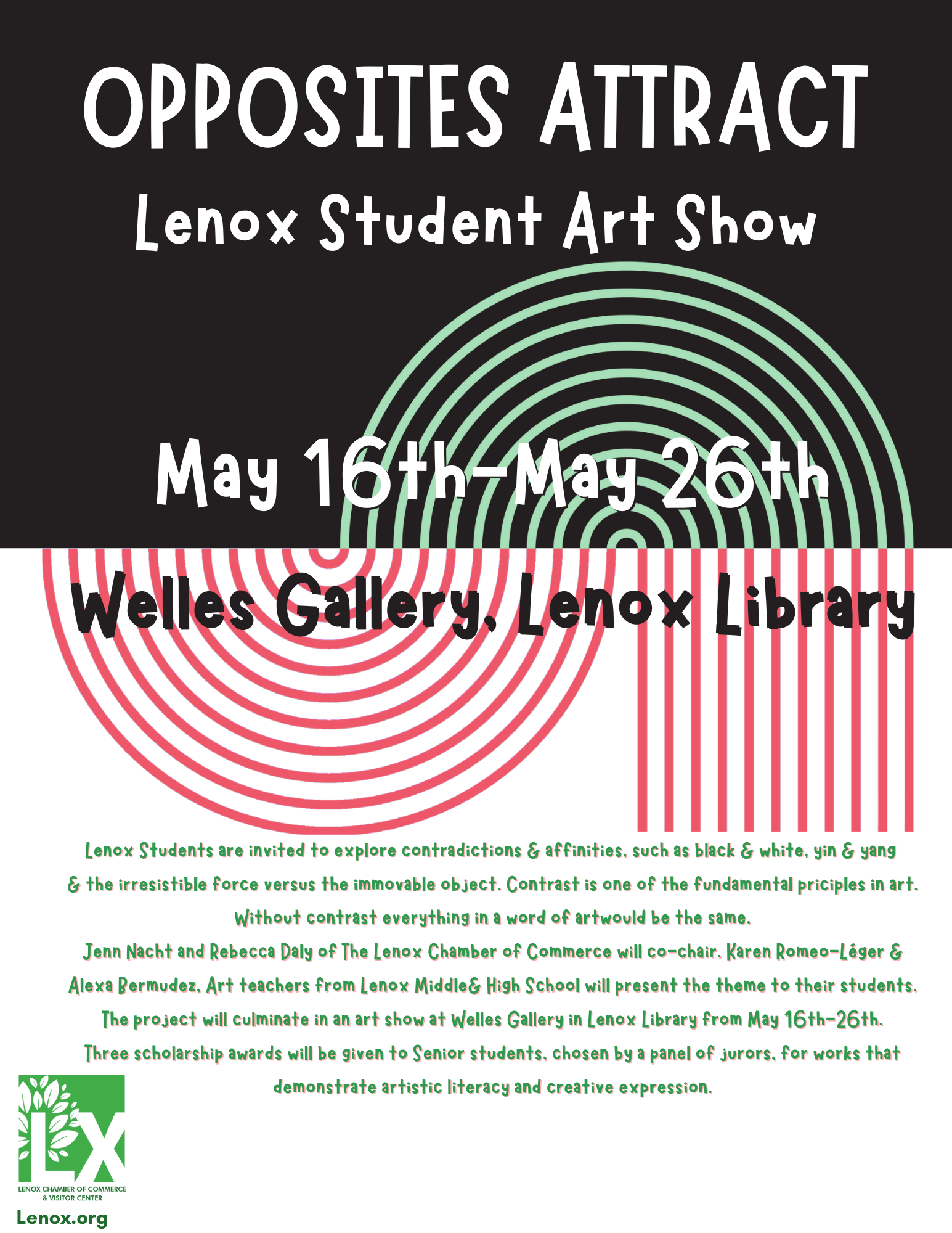 Flier for the Lenox Student Art Show Opposites Attract