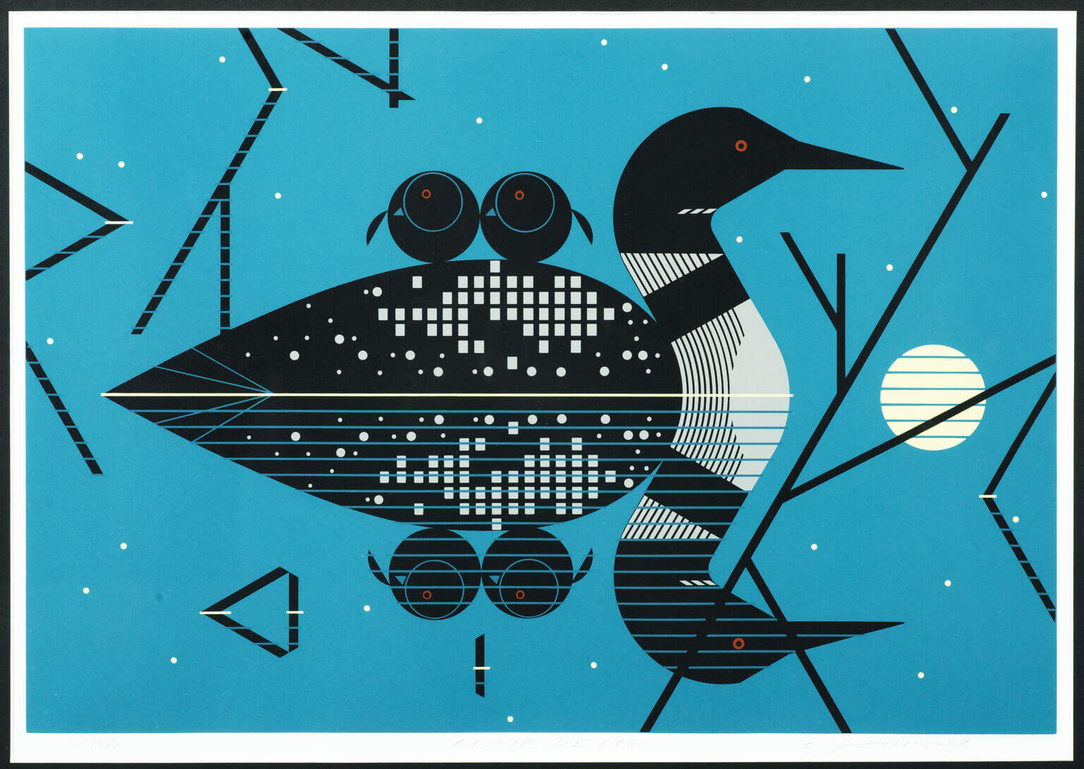 A family of loons as created by artist Charley Harper