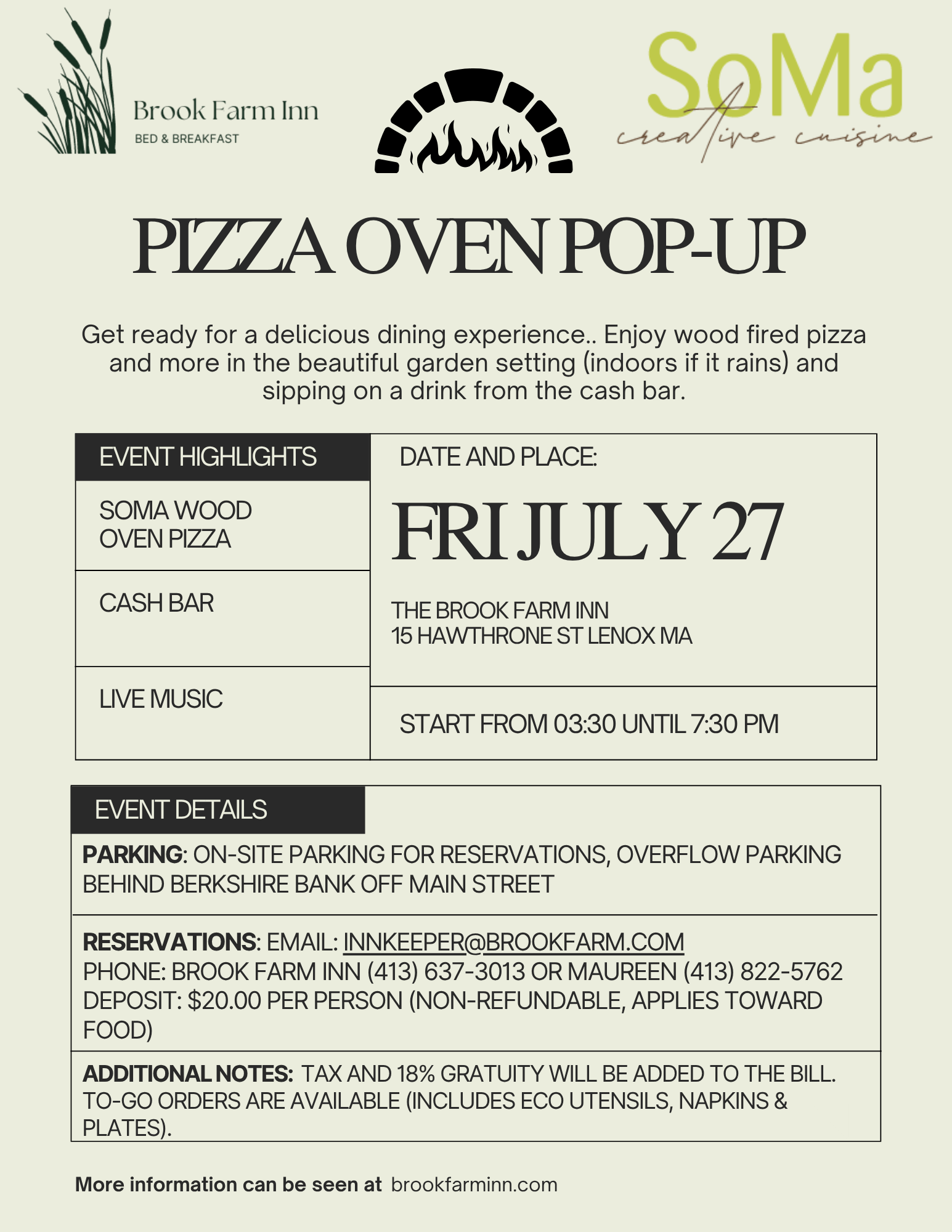 Enjoy a SoMa pizza pop up at Brook Farm Inn