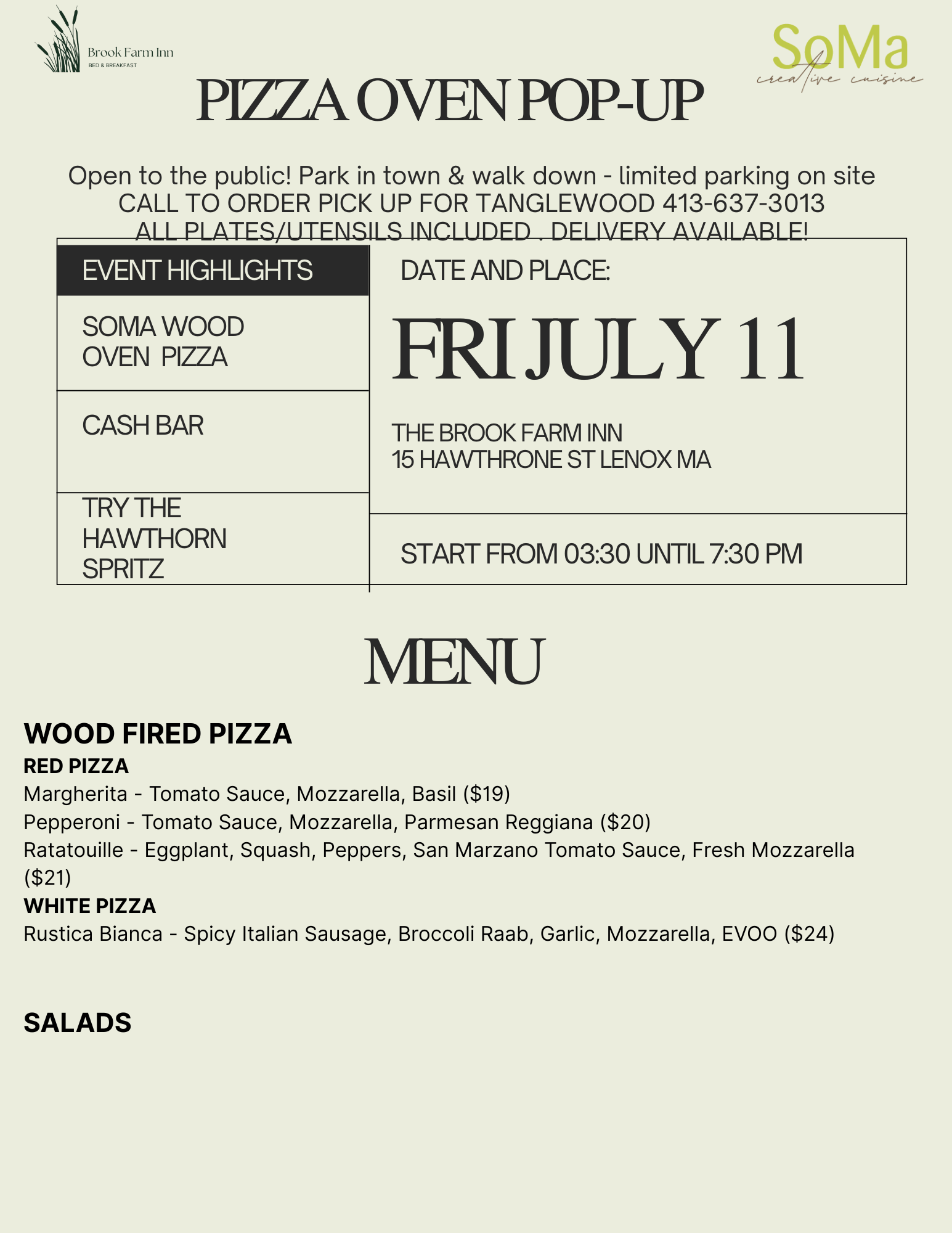 Brook Farm Inn pizza over pop-up