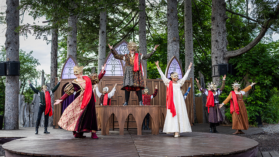 The set of Shakespeare & Company on the outdoor stage. 